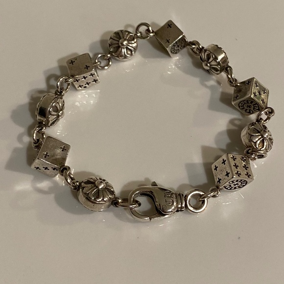 Chrome silver 925 bracelet crosses CH dice - Picture 1 of 4